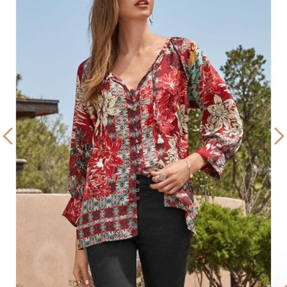 Johnny Was 100% Silk Ikat Blouse M - Picture 2 of 10